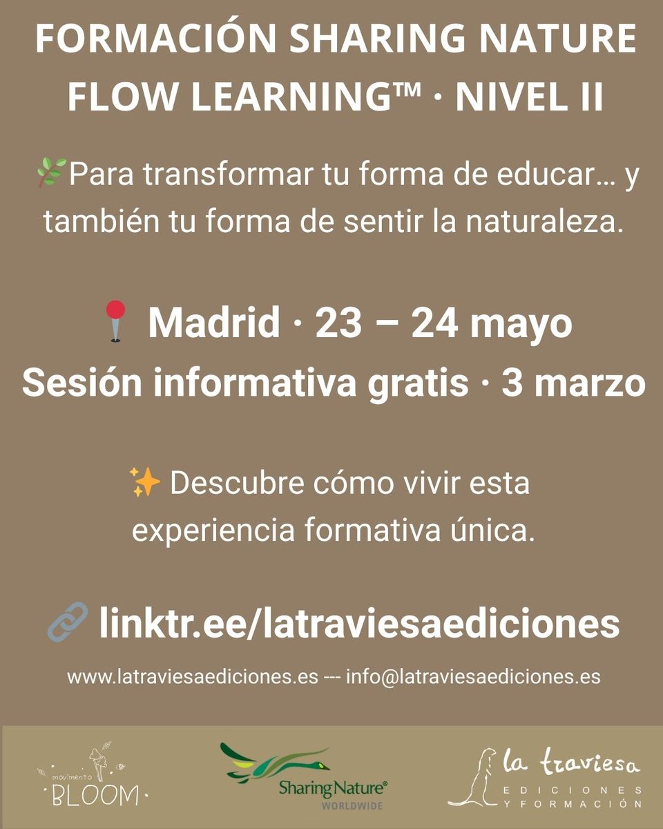 TraviesaEdicion's tweet image. Tineri comparte el impacto de vivir SHARING NATURE – FLOW LEARNING™: una formación que transforma la forma de educar y acompañar.

📍 MADRID · NIVEL II · 23–24 MAYO

 💻 Sesión informativa gratuita · 3 marzo
🔗 linktr.ee/latraviesaedic…

#FlowLearning #EducaciónEnLaNaturaleza