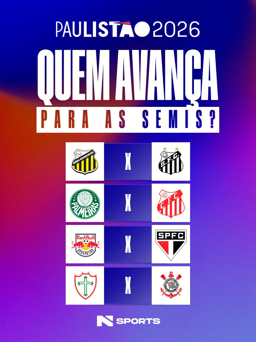nsports's tweet photo. QUARTAS DEFINIDAS! 🏆🔥

Os confrontos das quartas de final estão definidos e a disputa promete! Nenhum clássico nesta fase… mas o caminho deixa tudo aberto para grandes duelos nas semifinais. 👀⚽

Quem avança pra semi? 👇

#Futebol #MataMata #QuartasDeFinal #Nsports https://t.co/Qxbtf9f3Pe