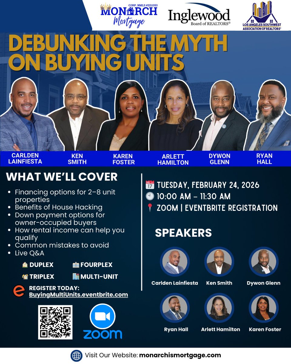 MortgageFiesta's tweet photo. Buying Units = Affordability 🏘️
Join us for our seminar on
programs that help you
purchase units as a
First Time Home Buyer,
Investor, or secondary home purchase 💼🏡

#MonarchMortgage #TheMortgageFiesta
#MultiUnit #RealEstateSeminar 
#Homeownership https://t.co/2vfujCF9Co