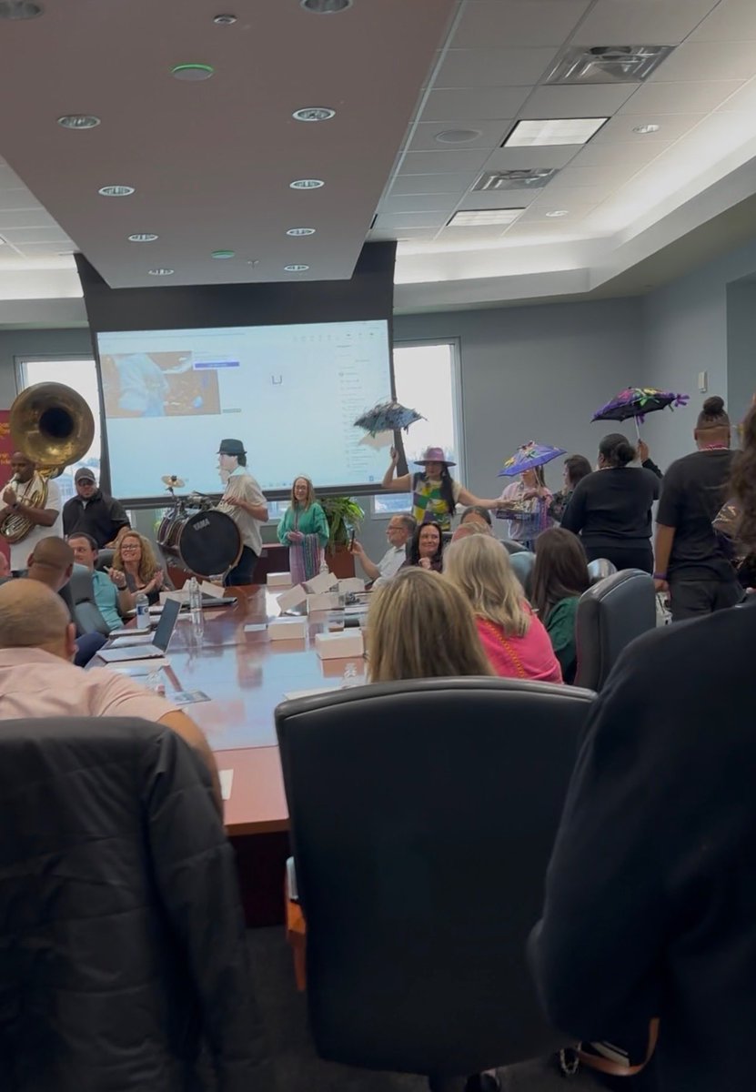 We were honored to host the <a href="/bossierchamber/">Bossier Chamber</a> Board at <a href="/BPCCCavs/">Bossier Parish Community College</a> today! 🎉 We welcomed them with king cake and a surprise second line to celebrate Mardi Gras in true Louisiana style. 💜💚💛 #HappyMardiGras