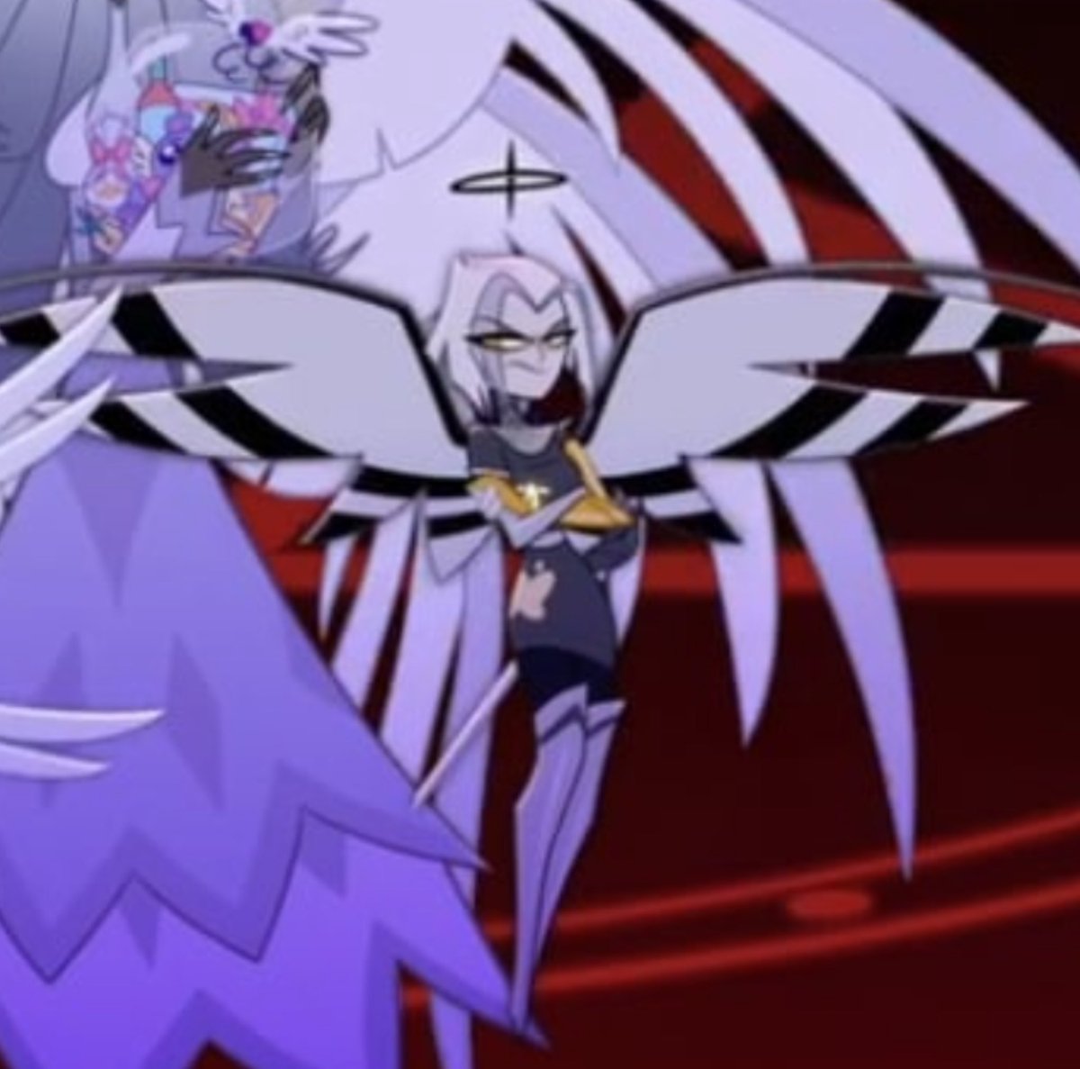 GrumpyEclipse's tweet image. I really love when people draw Hazbin Hotel art with a lot of the characters in it and Lute just looks really grumpy. She’s so adorable! 😭❤️