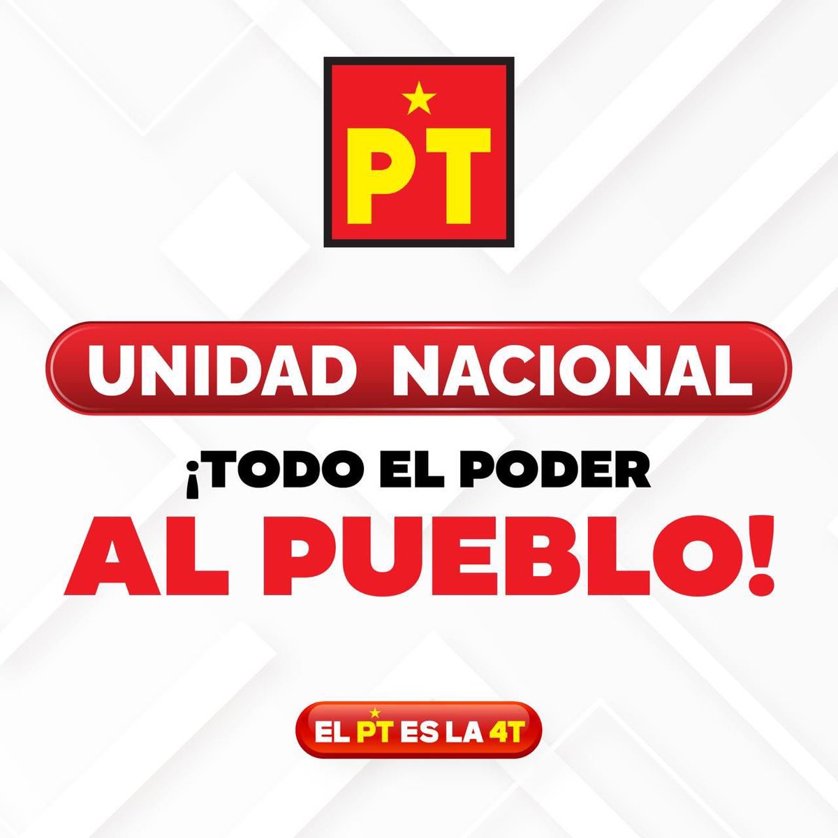 Con compromiso histórico, el PT respalda el liderazgo presidencial y fortalece la 4T como proyecto de nación hacia 2027 y 2030.

𝗨𝗡𝗜𝗗𝗔𝗗 𝗡𝗔𝗖𝗜𝗢𝗡𝗔𝗟, ¡𝗧𝗢𝗗𝗢 𝗘𝗟 𝗣𝗢𝗗𝗘𝗥 𝗔𝗟 𝗣𝗨𝗘𝗕𝗟𝗢!

#PTesla4T