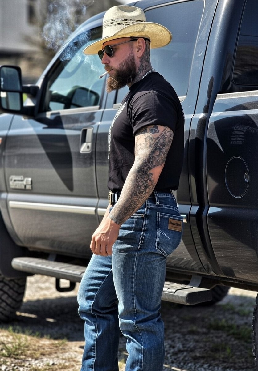 Primal_Deviant's tweet photo. Fuck polite. Smoke, steel, and a whole lotta don't-give-a-fuck. Stare longer—I dare you. 😏🛻 #BeardAndBadDecisions #TruckerTrash #InkAndAttitude #Cowboy #CountryBoy #Smoking https://t.co/ZAXg0DMer9