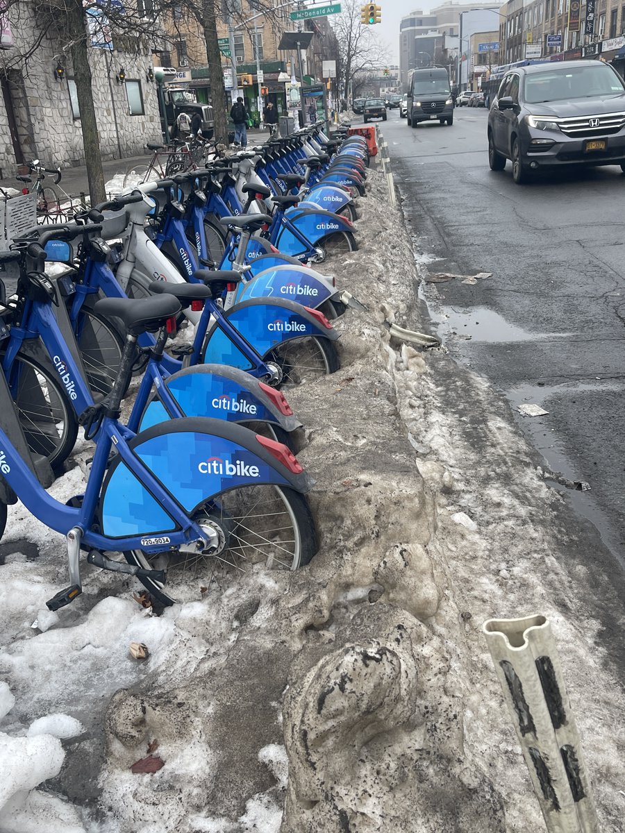 CMShahanaHanif's tweet photo. Hey @CitiBikeNYC: how much longer are my constituents supposed to wait for this nasty snow buildup to be cleared? And beyond the snow, this Kensington station by Denny’s is consistently filthy. What’s the plan? https://t.co/XDZ22N4uvh