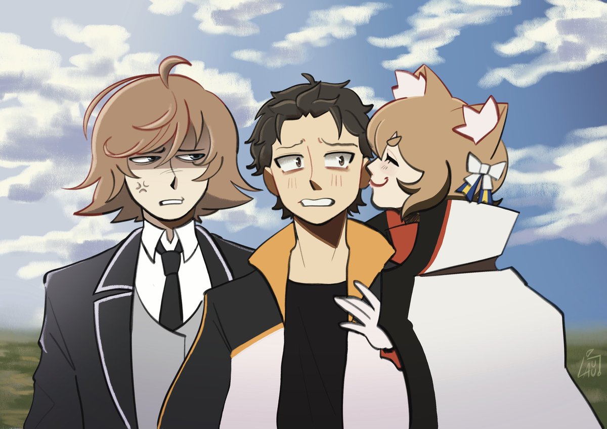 I made some commisions for <a href="/WorldwideSaka/">Saka 🩵🐈 FerrisLover9000</a> woahhh! Drawing this scene was very fun, the teasing vibe and Sasa staring daggers at Subaru hehe