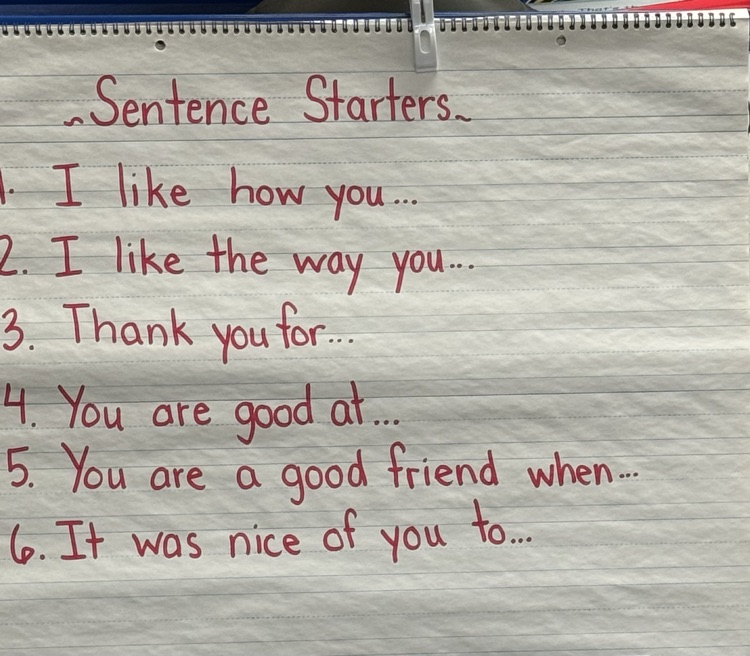 MrHarrisEE's tweet photo. Students in Mrs. Justis' class are working on their peer relationships by saying something nice about the partner they are paired with. This is something that has been discussed with staff and it is great to see our students working on their relationships with their peers. https://t.co/ue0irtLZfY
