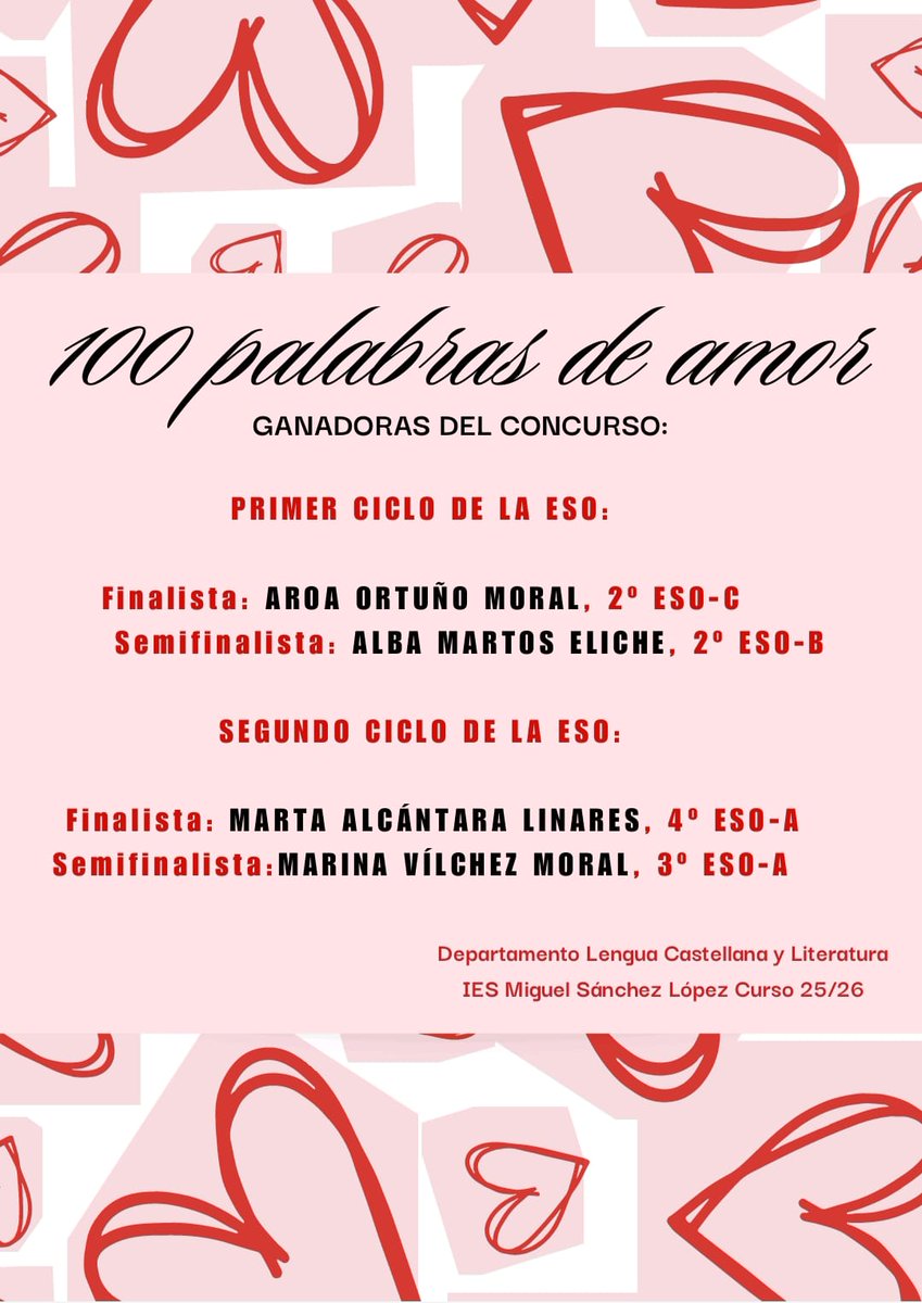 IESMiguelSL's tweet photo. Hoy hemos entregado los premios del concurso de San Valentín 100 palabras de amor. Agradecemos a Manu Erena que haya dedicado los libros a las alumnas ganadoras, así como a su madre por su colaboración. Sabemos que van a disfrutar con su lectura. https://t.co/iLPn46p6X0