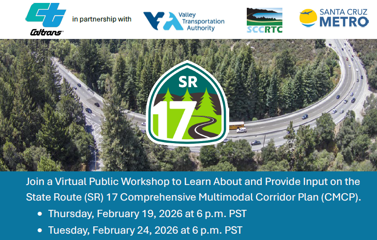 VTA's tweet image. Planning a resilient Hwy 17 🌲🚗

Caltrans is creating a new plan for SR 17 to tackle climate disruptions and improve safety and emergency access. Help us shape the future of the corridor!

Meeting Link: bit.ly/4aDRi3I 

@santacruzrtc
@SantaCruzMETRO