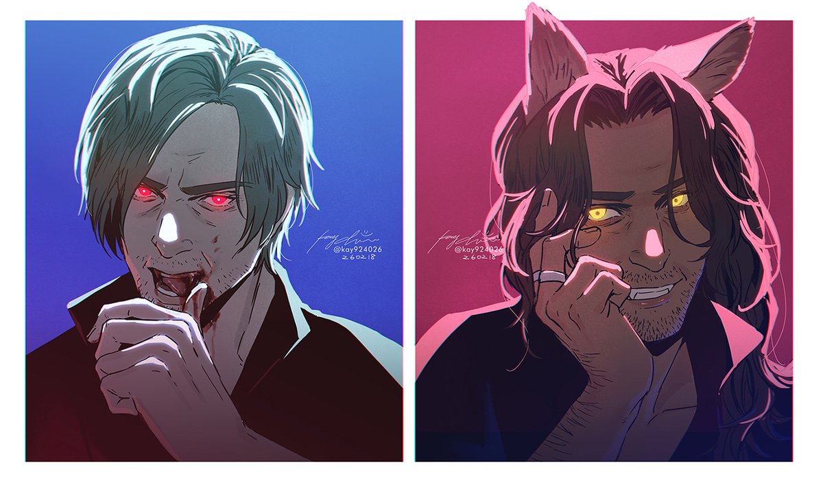 kay924026's tweet photo. Vampire and His Werewolf Roommate 
#luisserra #leonkennedy https://t.co/TcJ91oh3Lu