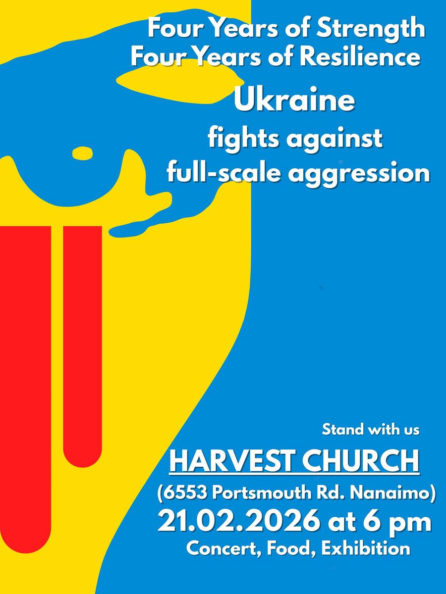 MapleDeerCanada's tweet photo. Nanaimo community event 🇺🇦
Feb 21, 2026 | 6 PM
Harvest Church Hall
Music, food &amp; stories in support of humanitarian and rescue efforts in Ukraine.
📚 The Tale of Strong Roots will be available — 50% from each sale will support the charitable mission.

#SupportUkraine #Nanaimo https://t.co/euA4xjXw3P