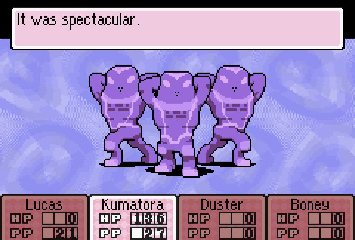 Everyone treated this fight like the most fucked up and evil thing in the game as if 3 PK Freeze Gammas from kumatora didn’t nuke them from orbit.