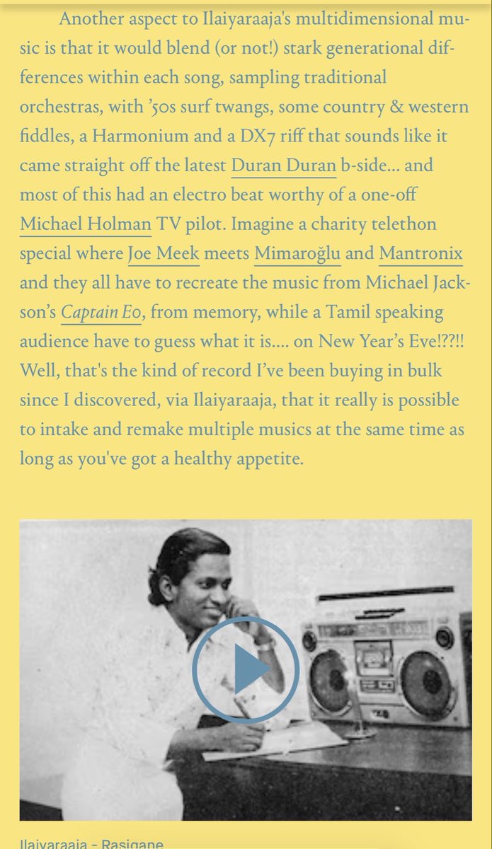 RaajaKamal7's tweet photo. Here is what a western music label owner who has been collecting electronic music from all over the world has to say about simple, flat, non complex,predictable Ilaiyaraaja music. 

Unfortunately he is no journalist who knows all, but only a musician who knows music https://t.co/Hvyd6OQf97