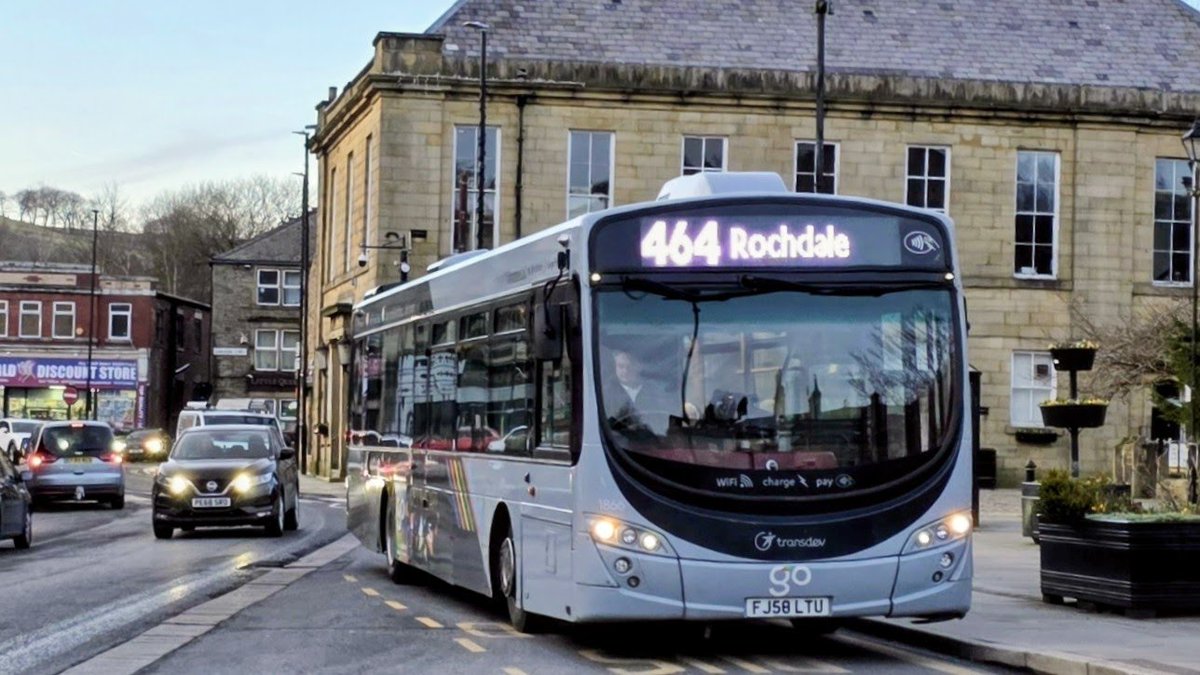 WC2512's tweet photo. Oooh! Certainly an upgrade on the usual versa!

@blackburnbusco 1866 - FJ58 LTU in #Bacup this afternoon working a 464 service heading to #Rochdale. https://t.co/ig6kyBPSRj
