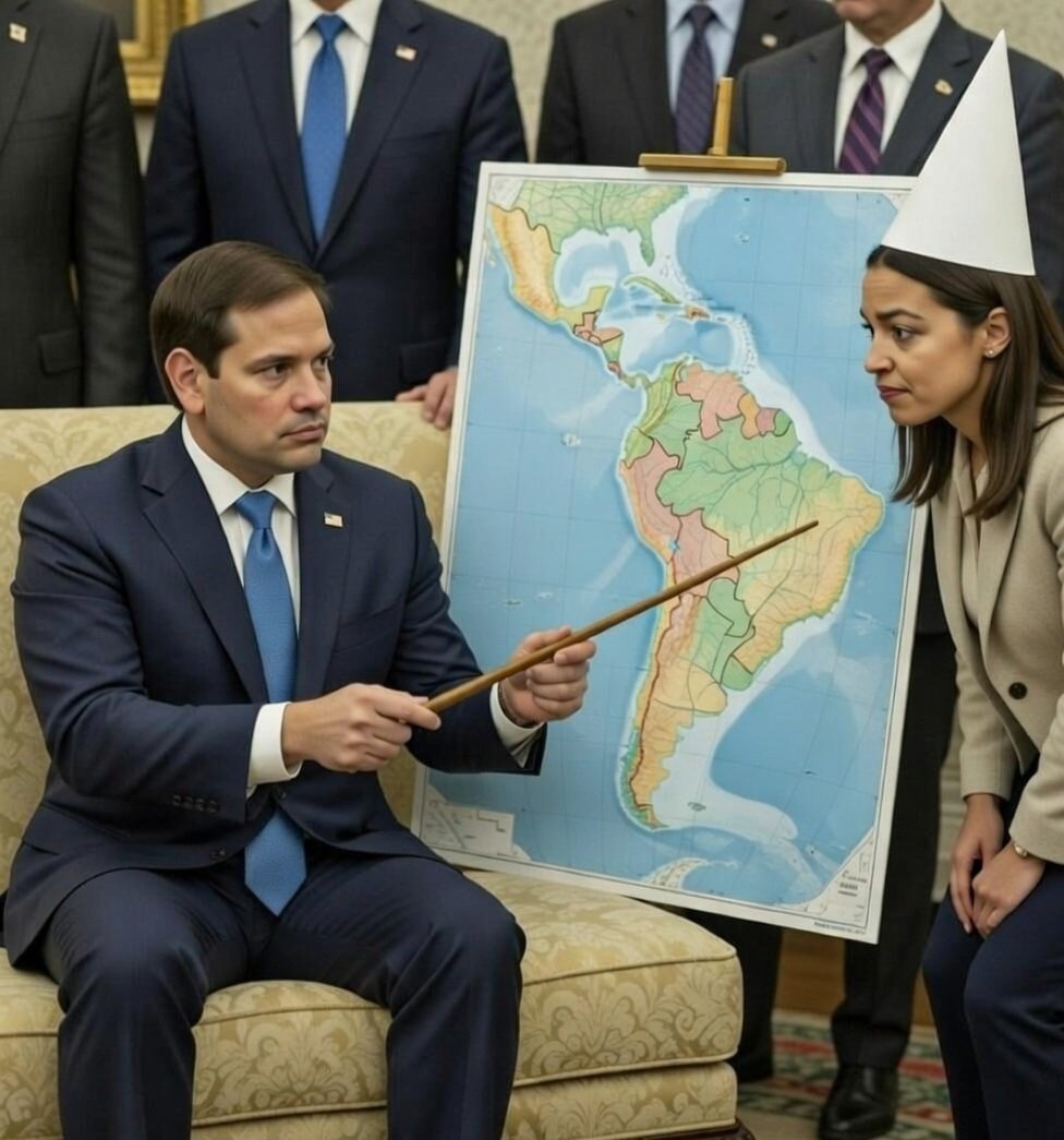 Marco Rubio's latest job is being the geography teacher for dunce, AOC.