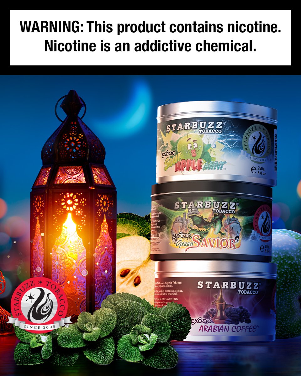 Starbuzz® wishes you a #blessed and plentiful #Ramadan! 🧆🍏☕😮💨✨🌙✨ #smoke #shisha #tobacco #hookah #theultimatehookahexperience #narguile #RamadanKareem #RamadanMubarak