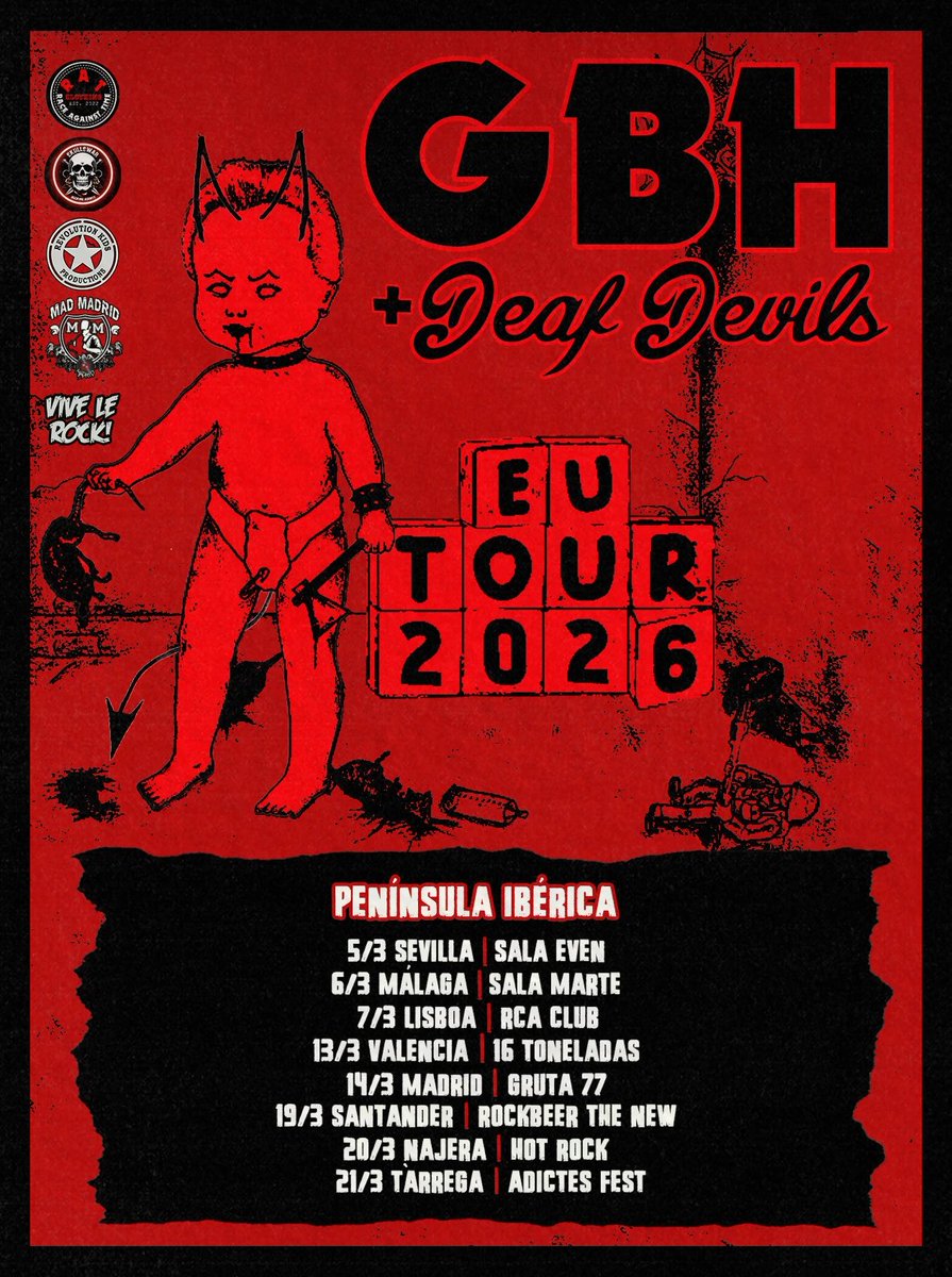 12lunasmusic's tweet photo. GBH desatarán el caos punk en España con Deaf Devils como invitados #DoceLM #GBH #DeafDevils https://t.co/cdcdSgPRaE