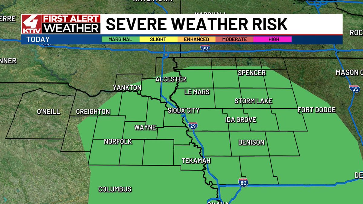 Believe it or not, a "marginal risk" of severe storms has been put over parts of Siouxland for this evening. As a few thunderstorms develop, we can't rule out seeing some gusty winds being produced. The most likely timeframe will from 5 pm until 10 pm.