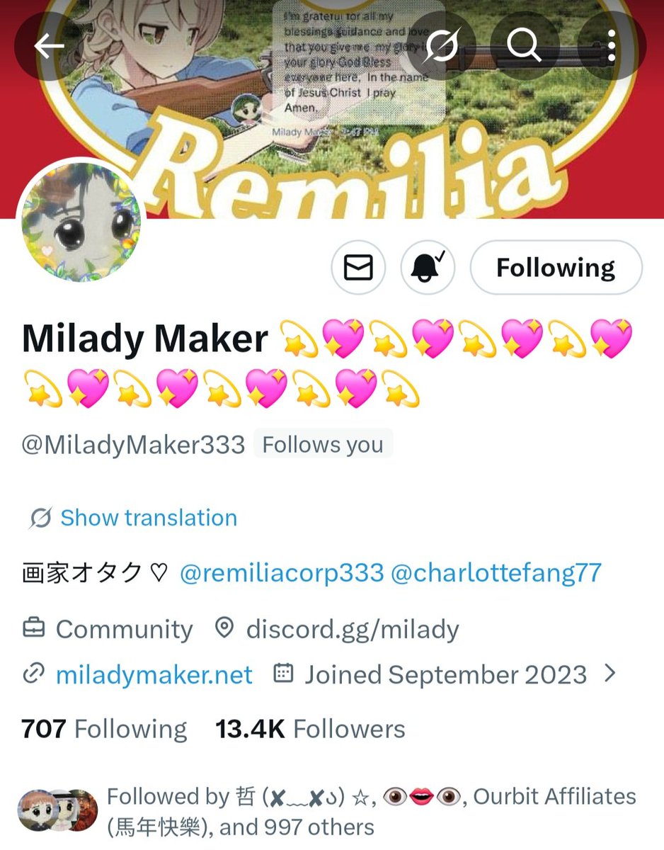 Milady is only following 707 people, that's all I will say.