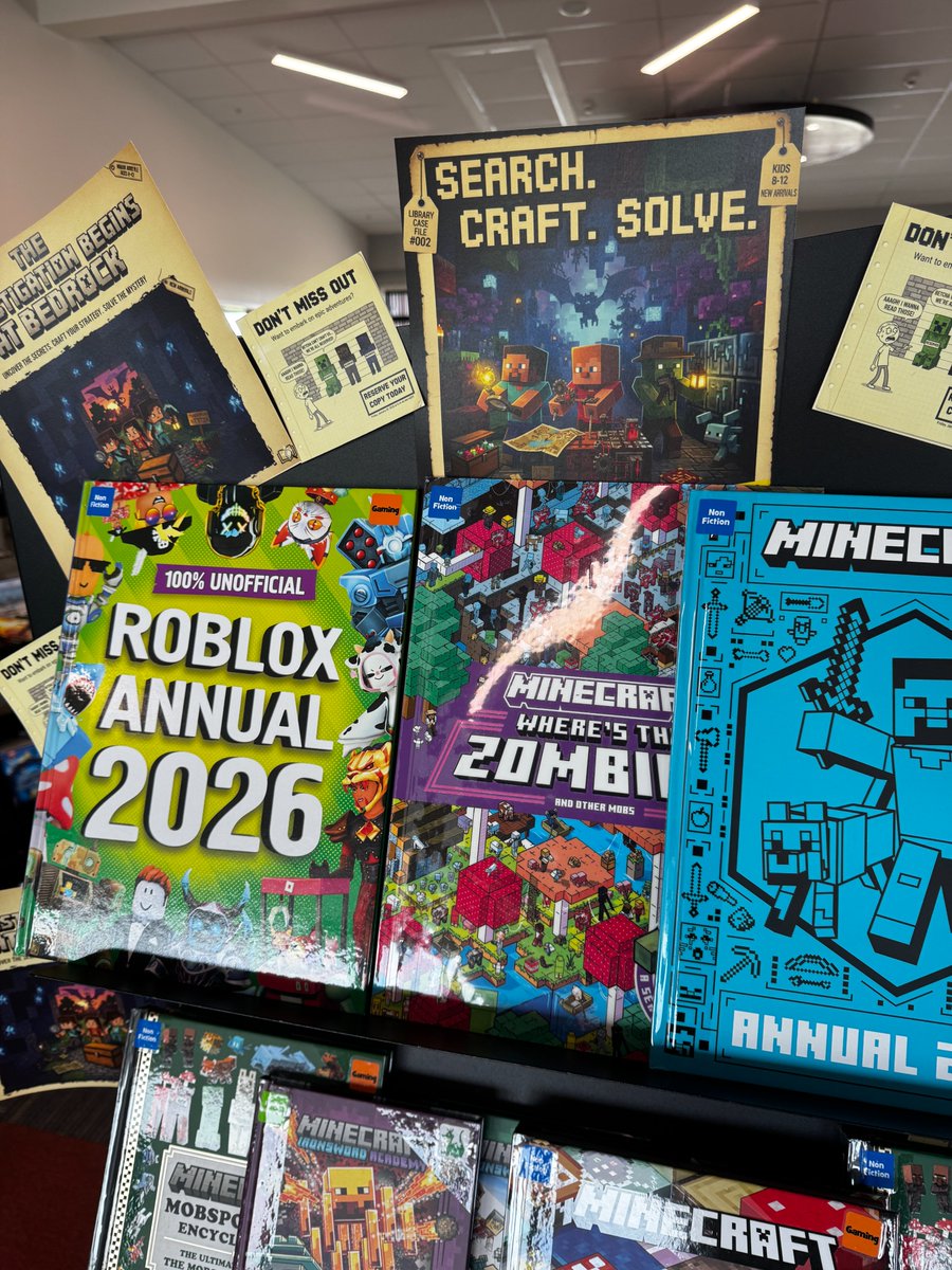 rawhitibythesea's tweet image. Minecraft Madness in our Whare Matauranga!  Check out our new collection of Minecraft books...happy crafting! #RāwhitiSchool #RāwhitiLibrary #MinecraftBooks