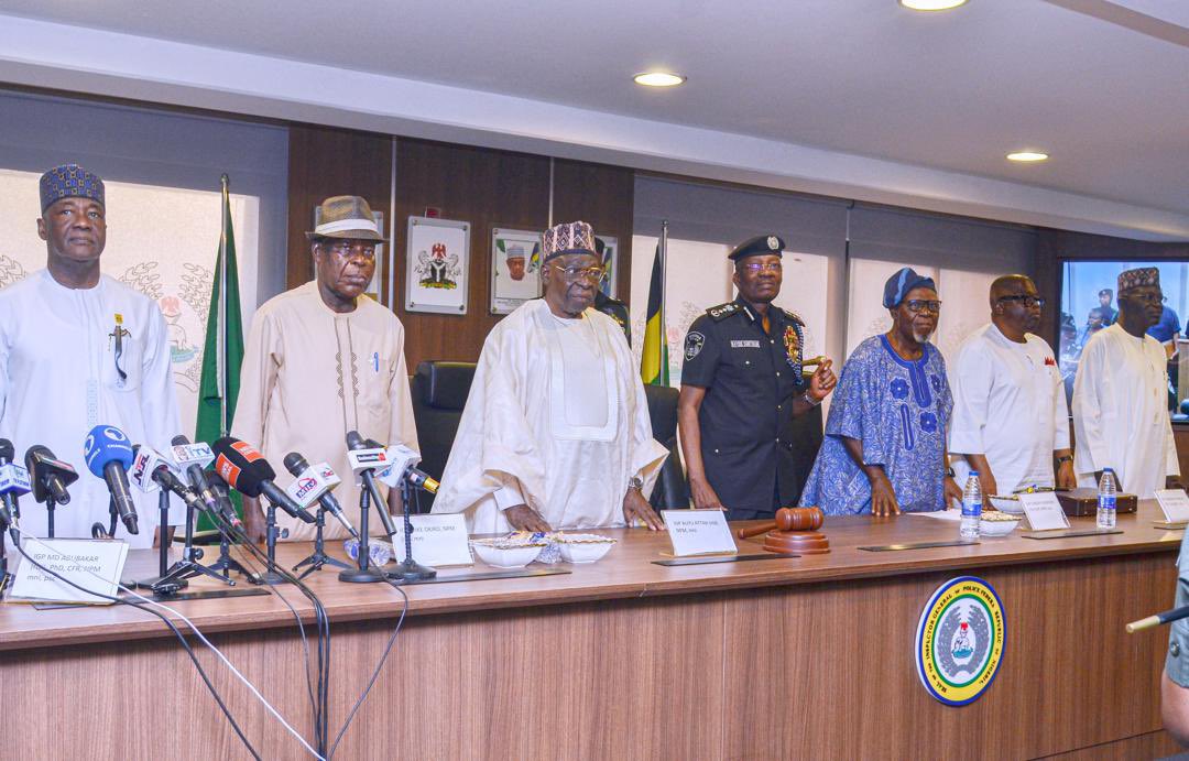 PoliceNG's tweet photo. COMMITTEE OF RETIRED IGPs PAY SOLIDARITY VISIT TO IGP KAYODE EGBETOKUN 

The Committee of Retired Inspectors-General of Police today met with the incumbent Inspector General of Police, IGP Kayode Adeolu Egbetokun, PhD, NPM, at the Louis Edet House, reaffirming unity and continuity in the Nigeria Police Force.

The meeting was attended by members of the Force Management Team, Assistant Inspectors-General of Police (AIGs), Commissioners of Police and other senior officers. Retired IGPs present at the meeting include IGP Aliyu Attah (RTD) GCON, CFR, NPM, mni; IGP Sunday Ehindero (RTD) NPM, fwc; IGP Mike Okiro (RTD) CFR, NPM, mni; IGP Ogbonna Onovo (RTD) OON, NPM, mni; IGP Suleiman Abba (RTD) CFR, NPM, mni, and IGP M.D. Abubakar (RTD) PhD, CFR, NPM, mni.

In his address, IGP Kayode Egbetokun outlined reforms achieved in the past two years: upgrading the Intelligence Unit to a Department, elevating the Legal and Medical Units to Directorates, expanding Police Mobile Force Squadrons from 74 to 84, creating new Area Commands and Divisions, and establishing the Special Intervention Squad. He emphasised merit-based promotions, with over 141,000 officers advanced, and compulsory ethics training to strengthen professionalism amongst others. 

Responding on behalf of the committee of retired IGPs, IGP M.D. Abubakar (RTD) commended the incumbent’s progress, encouraged him to sustain the momentum, and called on officers of the Force to support the IGP in his reform-oriented initiatives.

The meeting underscored collaboration across generations of police leadership, with a shared commitment to building a modern, trusted, and capable Nigeria Police Force.

Ag. ACP BENJAMIN HUNDEYIN, anipr, mipra 
Force Public Relations Officer, 
Force Headquarters, Abuja. 

17th February, 2026.