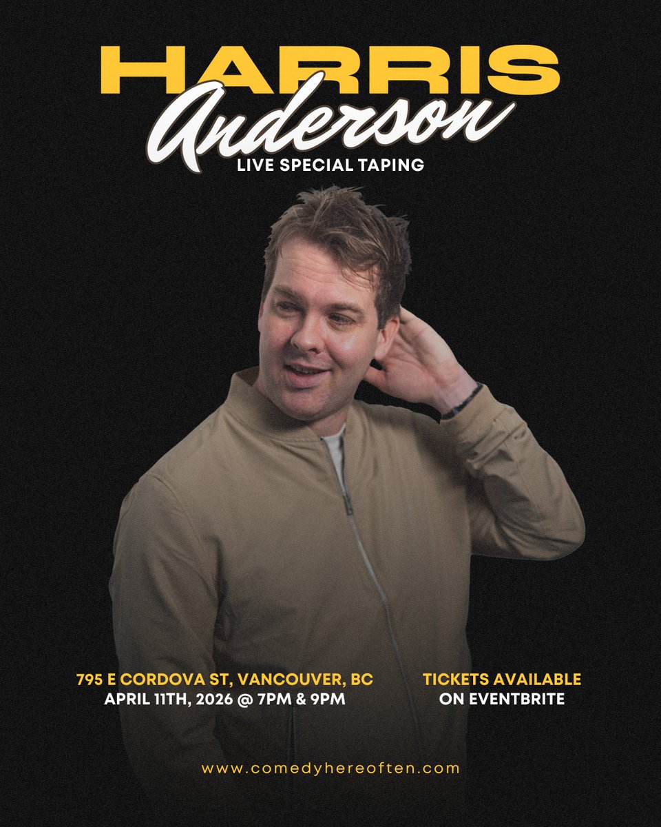 ComedyHereOften's tweet photo. 🎤 Harris Anderson is filming his Debut Live Comedy Special!

🗓️ Mark your calendars for Saturday April 11th! @604StudiosVan 

⏰ 2 Shows: Early 7PM / Late 9PM

🎟️ Early Bird $15 / Regular $20 

Tickets: https://t.co/qsStJWXjt5

#comedyhereoften #vancouver #standupcomedy https://t.co/WmrM1SFEor