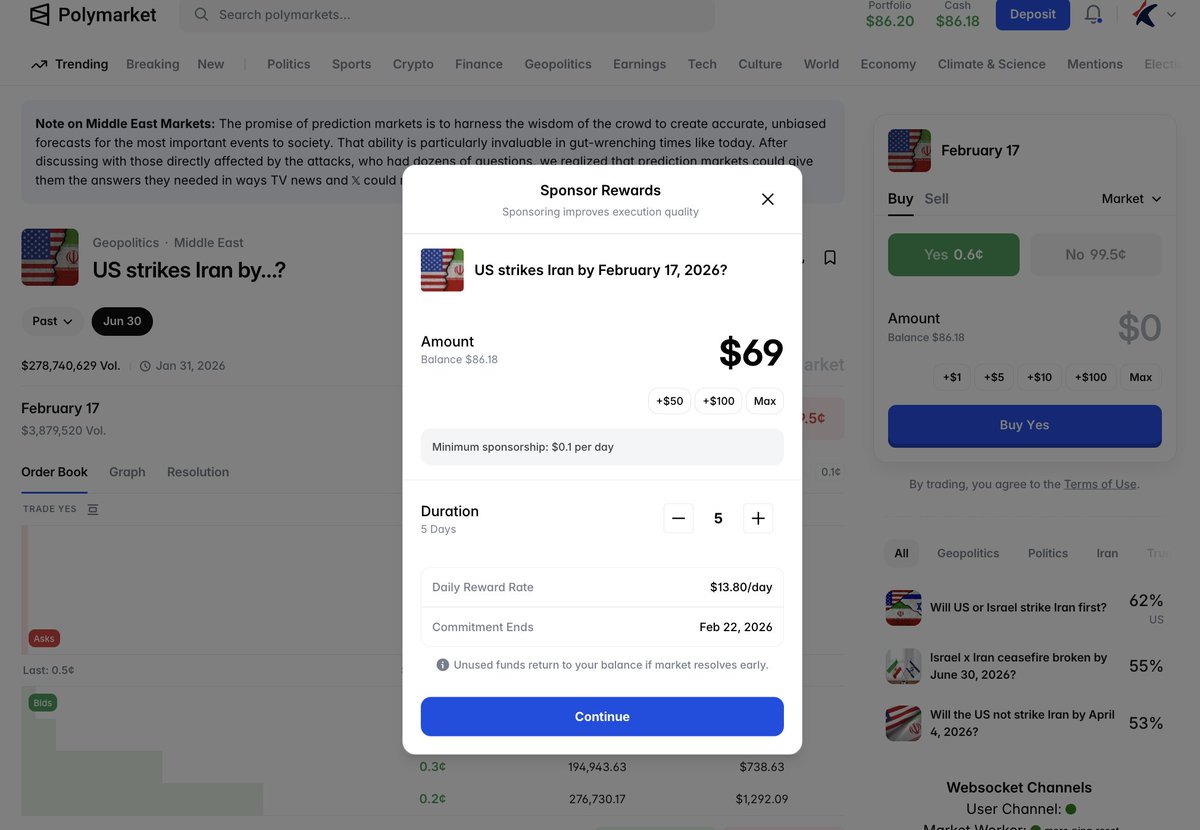 sponsoring market rewards is now open to all users 😛

add rewards to any market to get the liquidity for the size you want to trade. 

permissionless market deployment and creator fees next...
