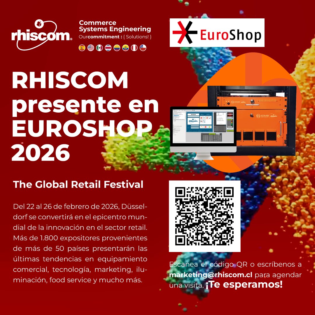Rhiscom's tweet photo. RHISCOM presente en EUROSHOP 2026
🌍 The Global Retail Festival

📲 Escanea el código QR o escríbenos a marketing@rhiscom.cl para agendar una visita.
🤝 ¡Te esperamos! https://t.co/gqrYsaVw4z