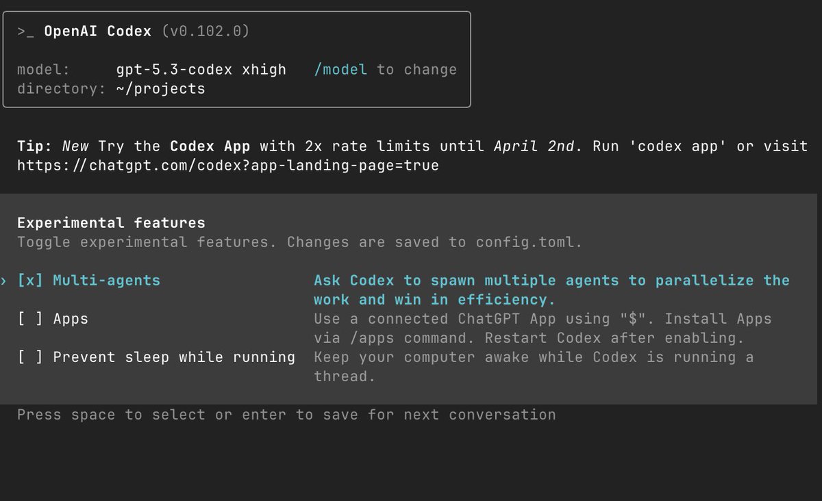 Experimental features screen
