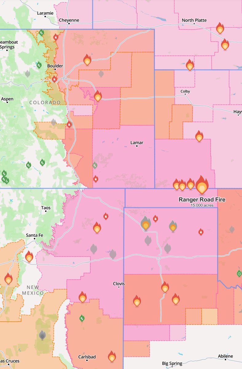 Lots of new fires ignited today across the western Great Plains where strong winds, dry air and careless humans are overlapping #COWx #KSwx #OKwx #NMwx #NEwx #TXwx