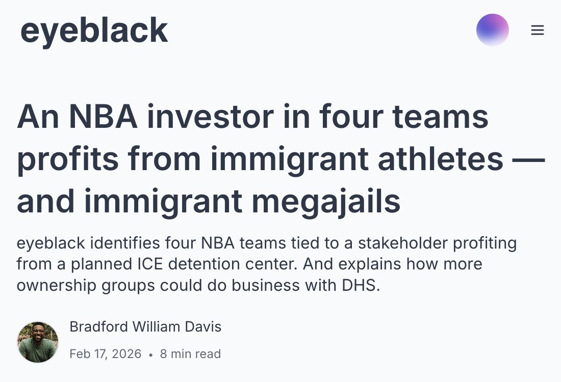 NEW from me: 
Four (4) NBA teams — the Sacramento Kings, Atlanta Hawks, Minnesota Timberwolves, and Charlotte Hornets — share one thing in common: a minority investor who sold a warehouse ICE is converting into a detention center.

it's the latest [eyeblack]