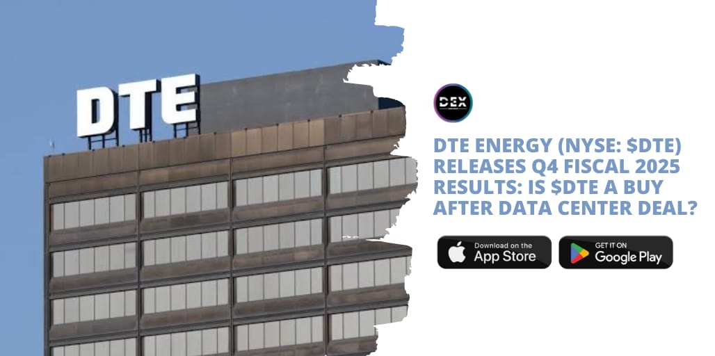 DEXWireTeam's tweet image. DTE Energy (NYSE: $DTE) beat Q4 estimates: operating EPS $1.65 vs $1.52 est (GAAP $1.77). FY2025 op EPS $7.36. Biggest catalyst: Oracle data center power deal (~1.4GW).
 dexwirenews.com/dte-energy-nys…
#DTE #stocks #utilities #dividends