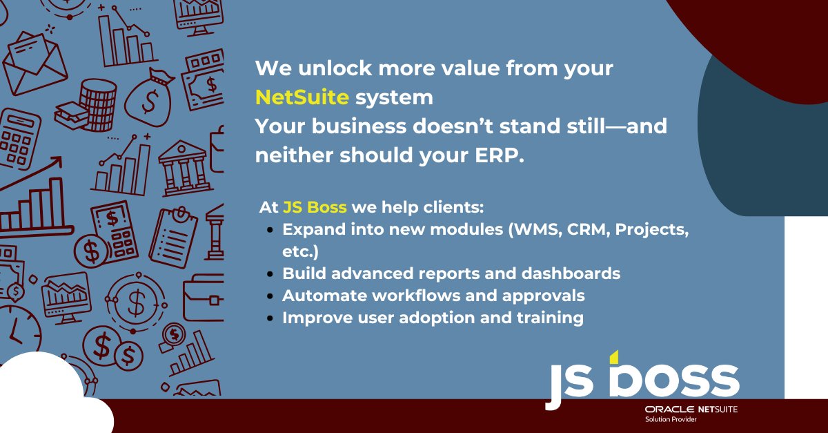 jsbossinc's tweet photo. We unlock more value from your NetSuite system.

At JS Boss:
📦 Expand into new modules 
📊 Build advanced dashboards and reports
⚙️ Automate workflows and approvals
📚 Improve user training and adoption

📞 Call 702‑605‑1579 or visit https://t.co/M2MKnxgZ92 https://t.co/yhAT8x71F1
