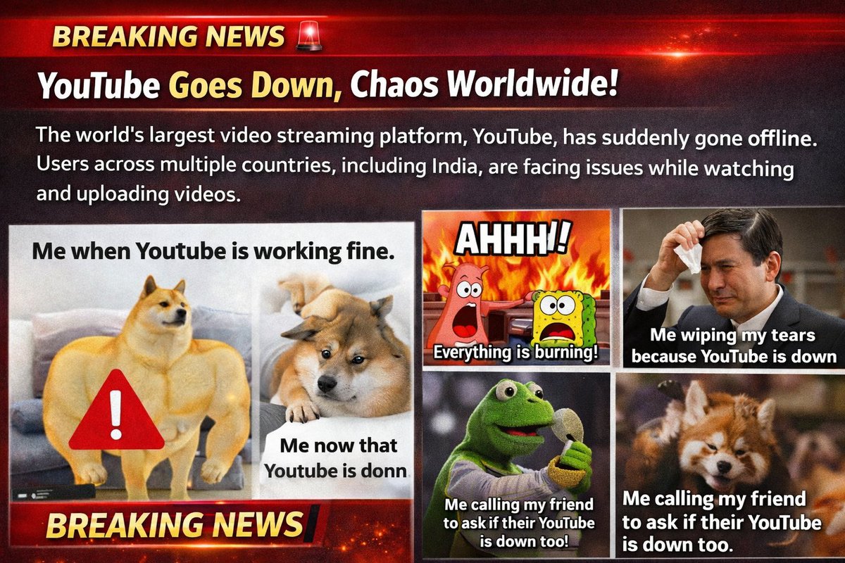 kisubhardwaj99's tweet photo. Global Outage Alert: YouTube Took a Coffee Break ☕
#YouTubeDown #YouTubeOutage
#YouTubeCrash #BreakingNews
#GlobalOutage #TechBreaking
#StreamingCrisis #ServerDown
#InternetBuzz https://t.co/CuxP0LyCbU