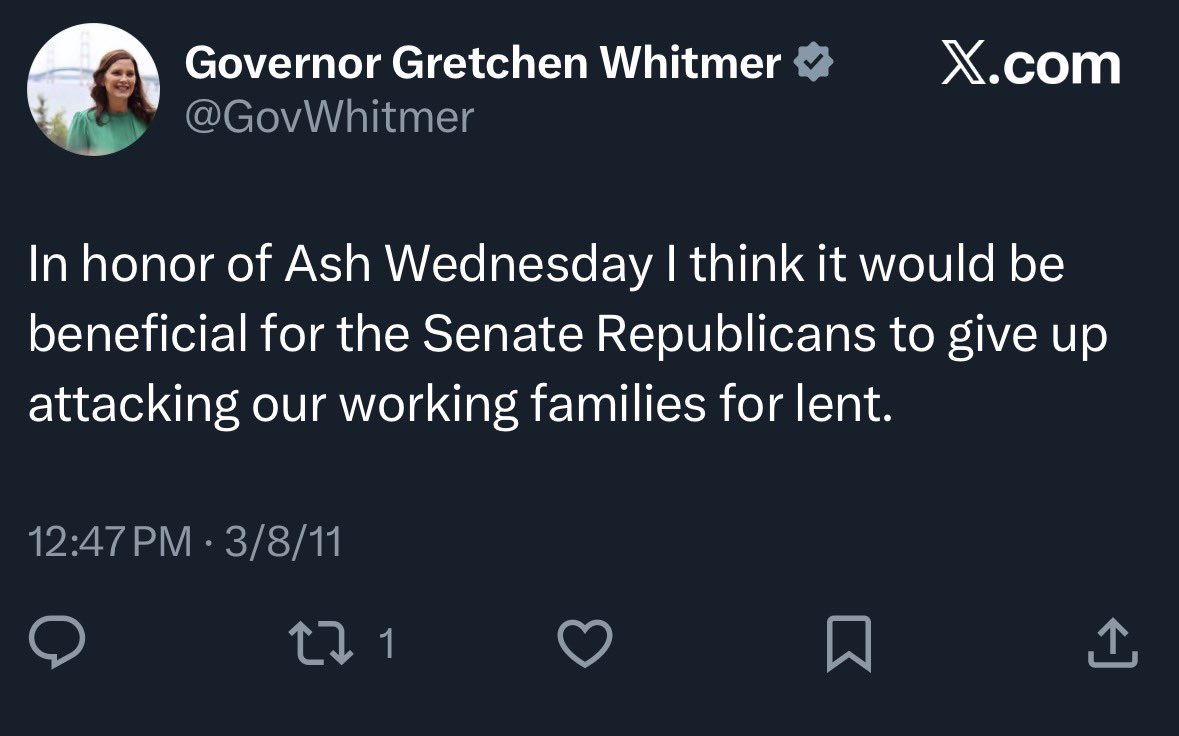 She has posted about Lent once. 

It was in 2011 and only to go after Republicans.