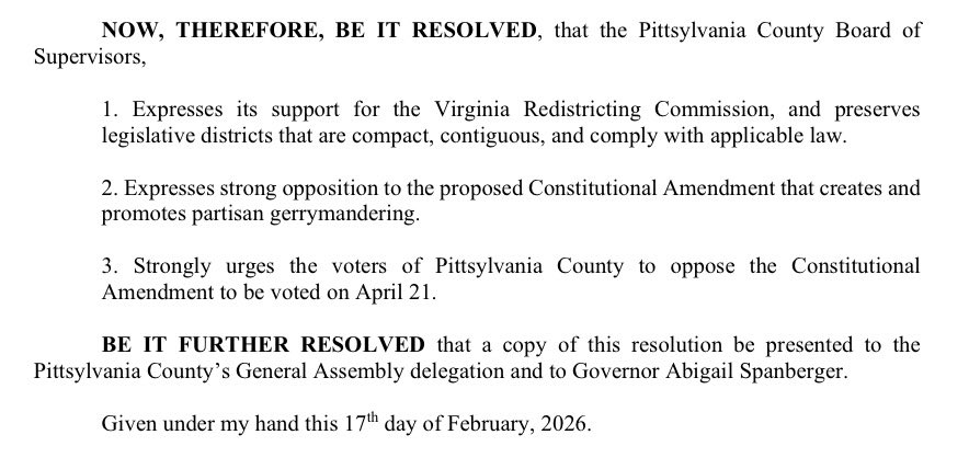 Pittsyvania County is the second locality in Virginia to pass a Resolution against the April Gerrymandering Referendum. Well done!

We need more localities doing the same!
