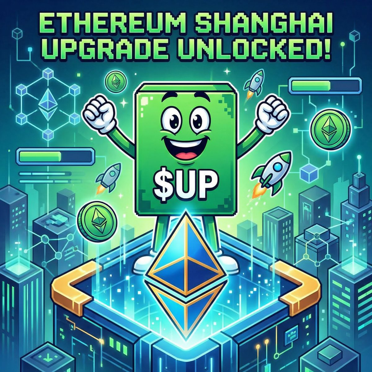 UPerc20's tweet photo. Everyone's hyped about the Ethereum Shanghai Upgrade... Meanwhile $UP holders are already living in the future. 🚀💎 #Ethereum #Crypto #UP https://t.co/1aK9KG5tNU