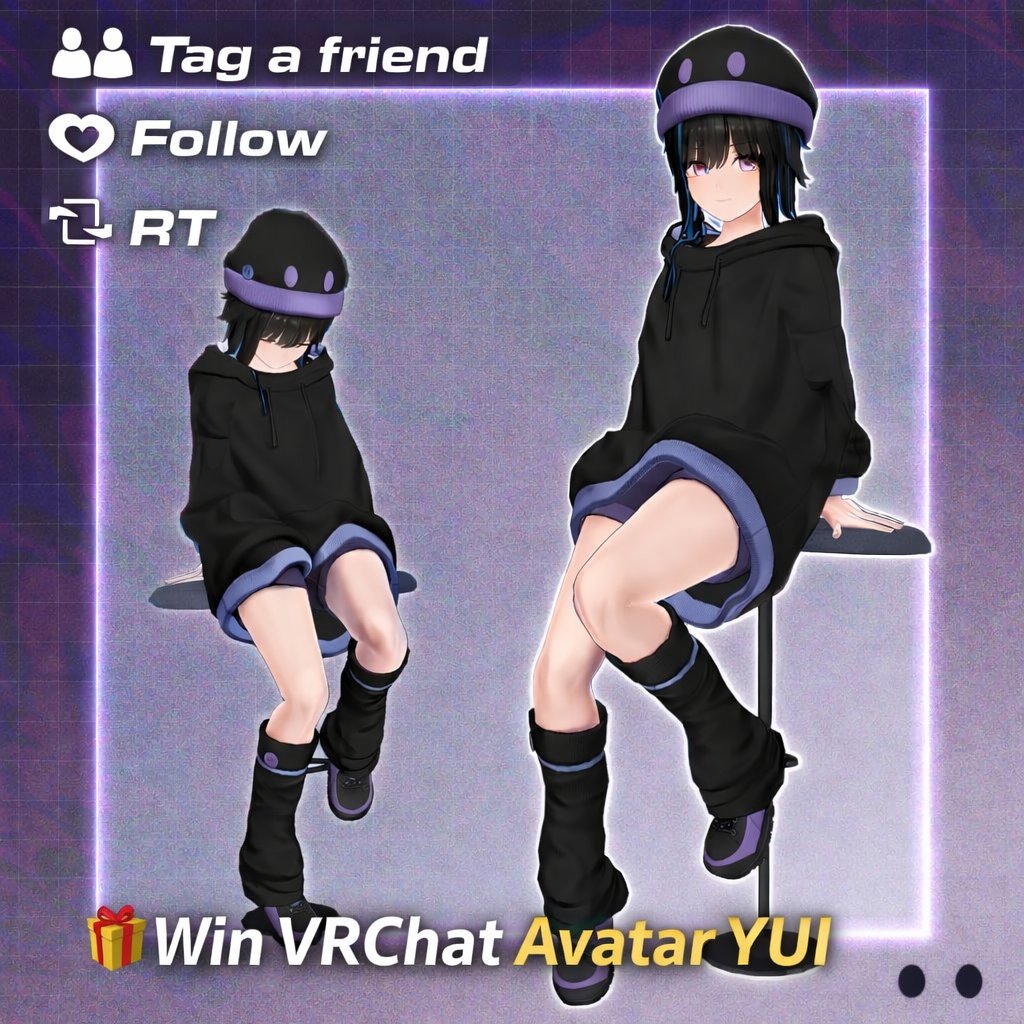 🎉 VRChat Avatar Giveaway! 🎉
We’re giving away our NEW &amp; HOT avatar — YUI
✨3 lucky winners will receive YUI for free!

How to enter:
1️⃣ Tag one friend
2️⃣ Follow <a href="/MetaCre_tokyo/">Metaverse Creators［EN］</a>
3️⃣ Retweet this post
⏰ Deadline: Feb 23, 11:00 PM (JST)
Good luck! 🍀✨

#VRChat #YUI3D