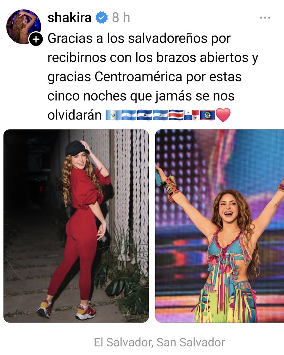 VacilandoFM's tweet photo. El mensaje de Shakira tras concluir con éxito su residencia de 5 fechas en El Salvador https://t.co/s70aPJlk4M
