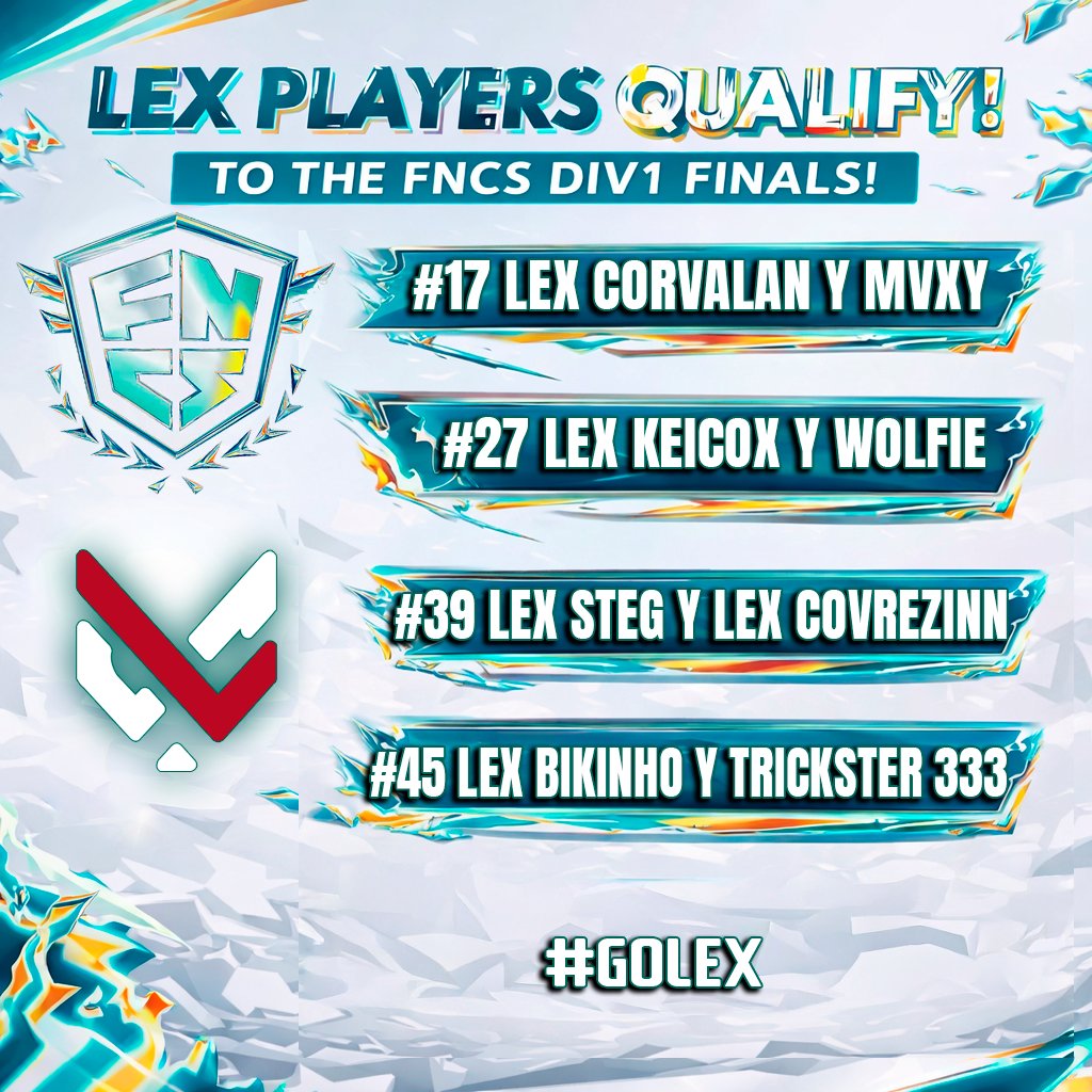 lexcorpteamgg's tweet photo. ggs! Nuestros Players se Clasifican a La Final de la FNCS Div1! Good Job! @Corvalannfn @keicoxL2R2 @13steg @covrezinn @Bikofw y a sus duos por este Gran Resultado!
#golex #fortnite #fncs #br https://t.co/qtetCCDl7v