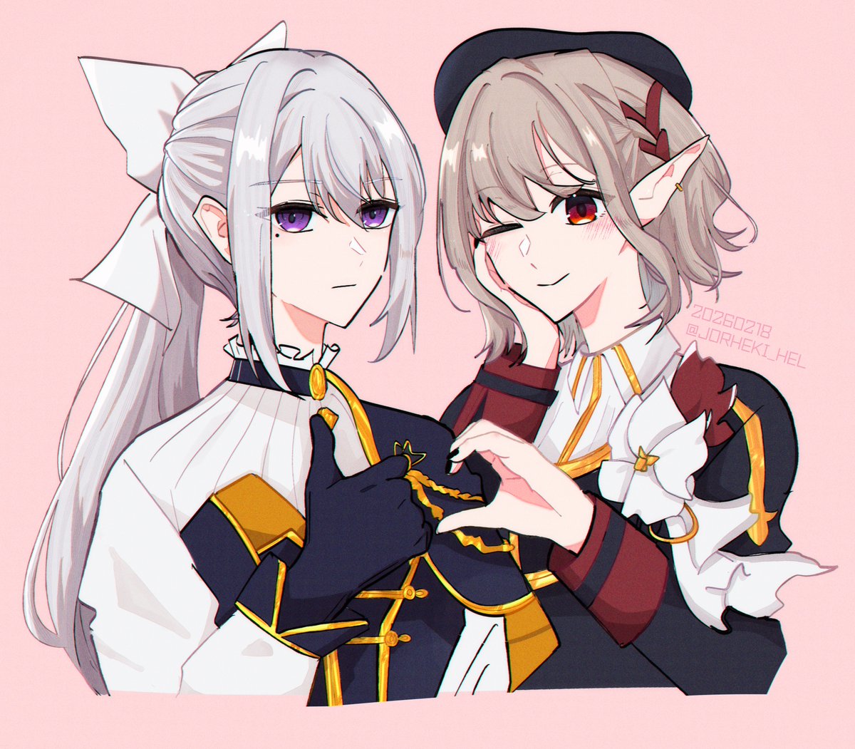 2月20日でかえるも8周年〜⁉️
共通衣装で並んでるとこ見たすぎるわね…🥰

このポーズやたら似合うな…
 #でろあーと　#えるの絵だよ

リプ欄に背景クロマキーカラー↓