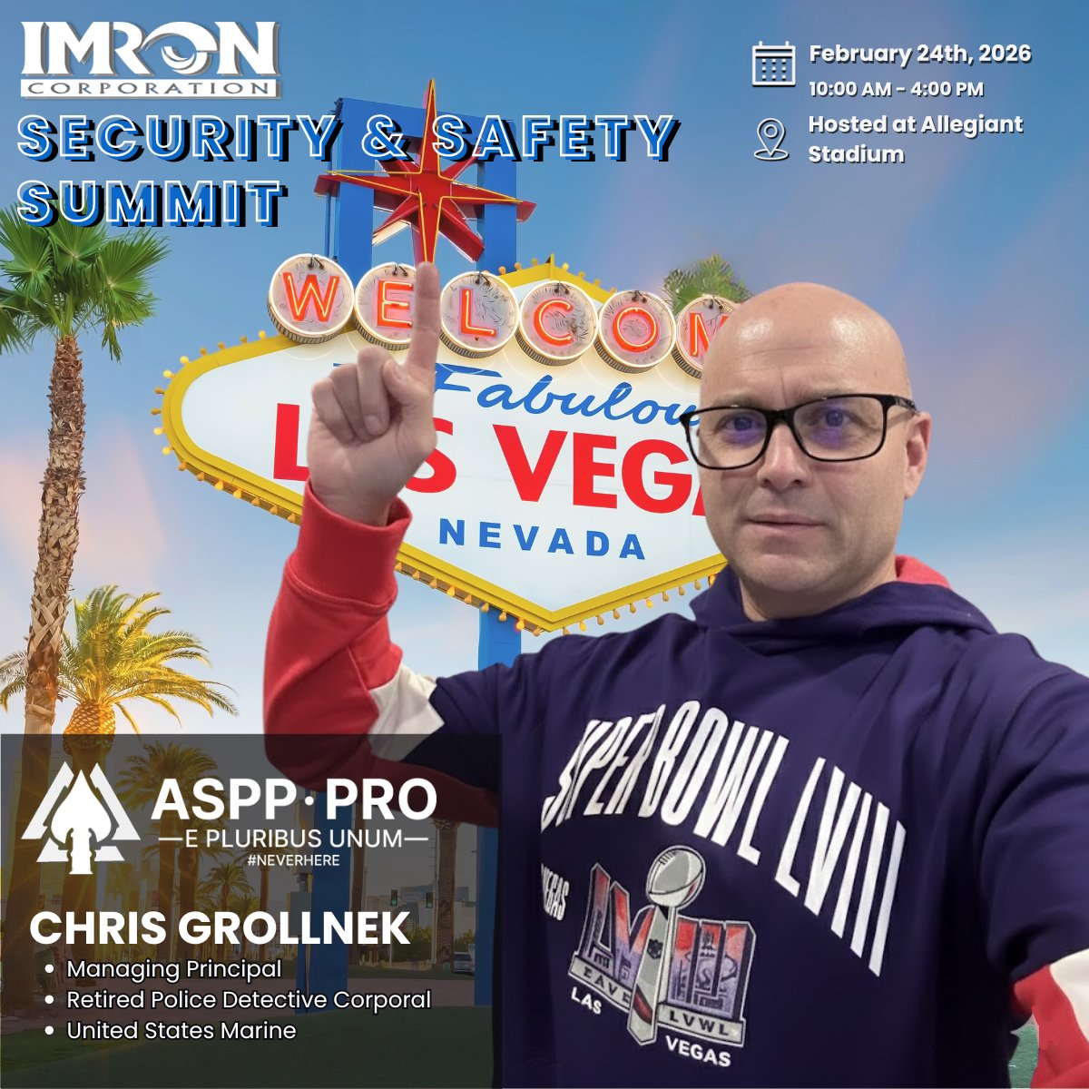 imroncorp's tweet photo. Next week at Allegiant Stadium, our keynote speaker is Chris Grollnek, widely recognized as the nation's leading expert on active shooter prevention.

📍 February 24, 2026
Hosted inside Allegiant Stadium (field access)
Register to attend free: https://t.co/FBKdna6RQZ https://t.co/IF88ggO5ne