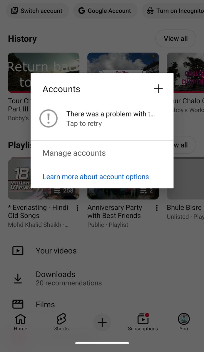 s02kumar's tweet photo. YouTube login problem on 18 Feb 2018. @YouTubeIndia @YouTube https://t.co/oLh9ujQQn2