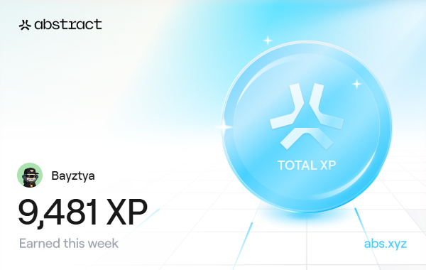Bayztya15's tweet photo. I just earned 9,481 XP on @AbstractChain! 🎉 
Thanks https://t.co/CoDke5hkyM