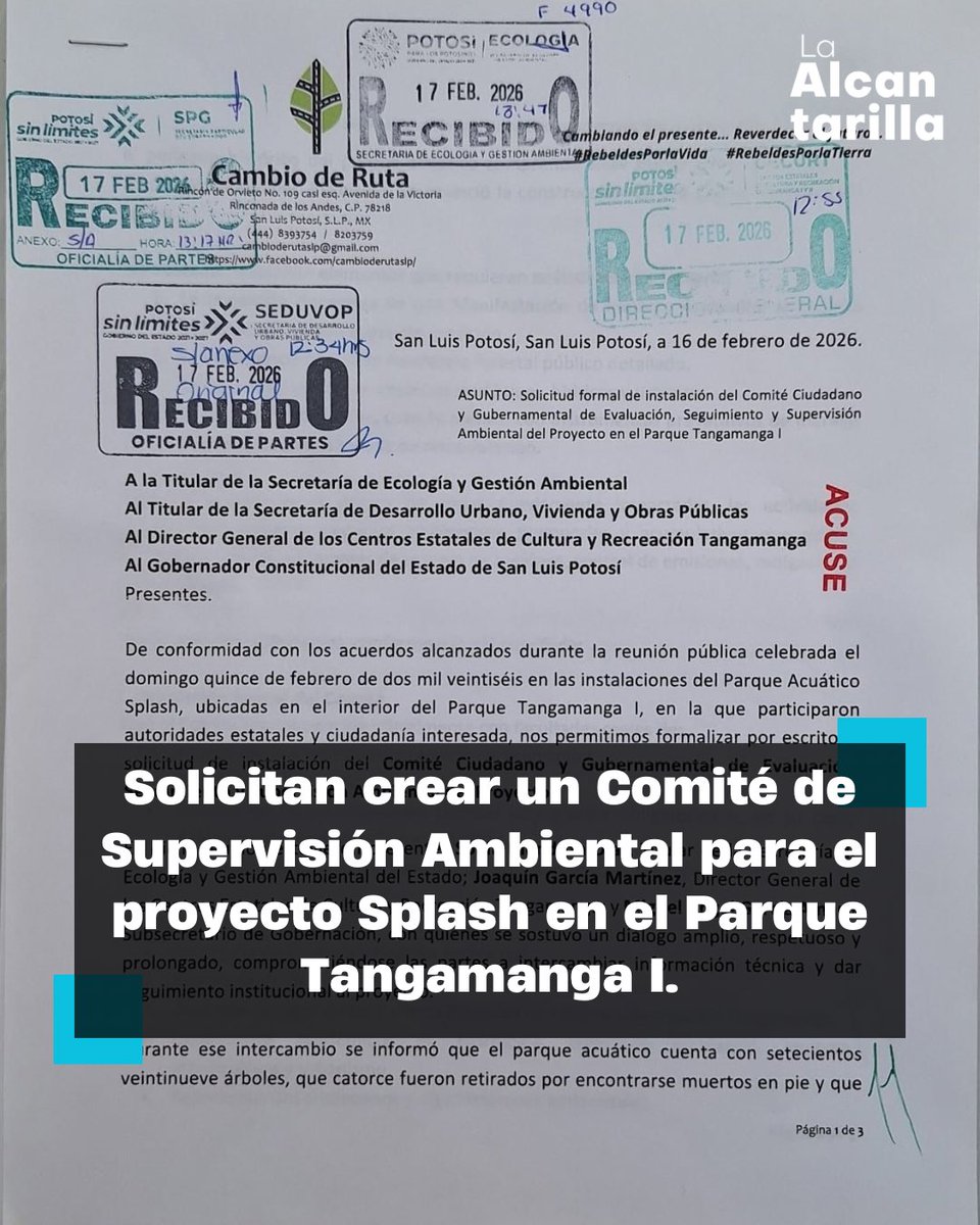 alcantarilla_mx's tweet photo. 🗣️Organizaciones formalizaron la solicitud para instalar el Comité Ciudadano y Gubernamental de Evaluación, Seguimiento y Supervisión Ambiental del proyecto #Splash, en el Parque Tangamanga I.

https://t.co/bVUyttOTOl

#LaAlcantarillaSLP #Tangamanga #transparencia https://t.co/CrbG597Yho