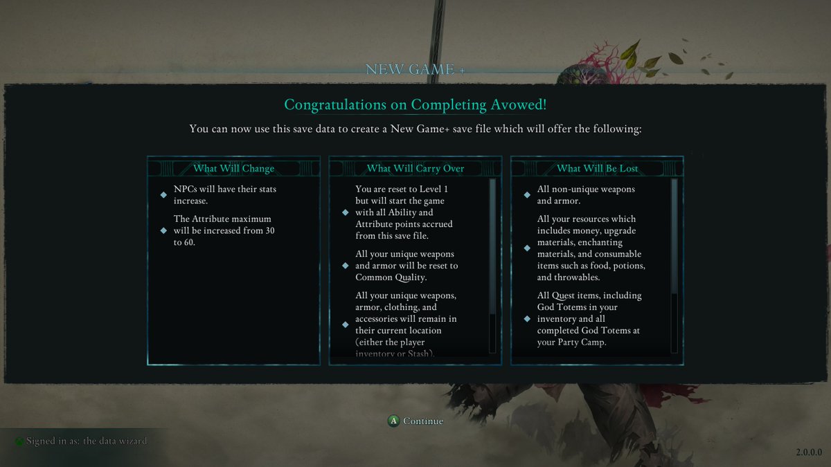 Hopped back into Avowed for the New Game Plus and Photo Mode. Confirm both work! End game gear scaled back, but can work up from here!