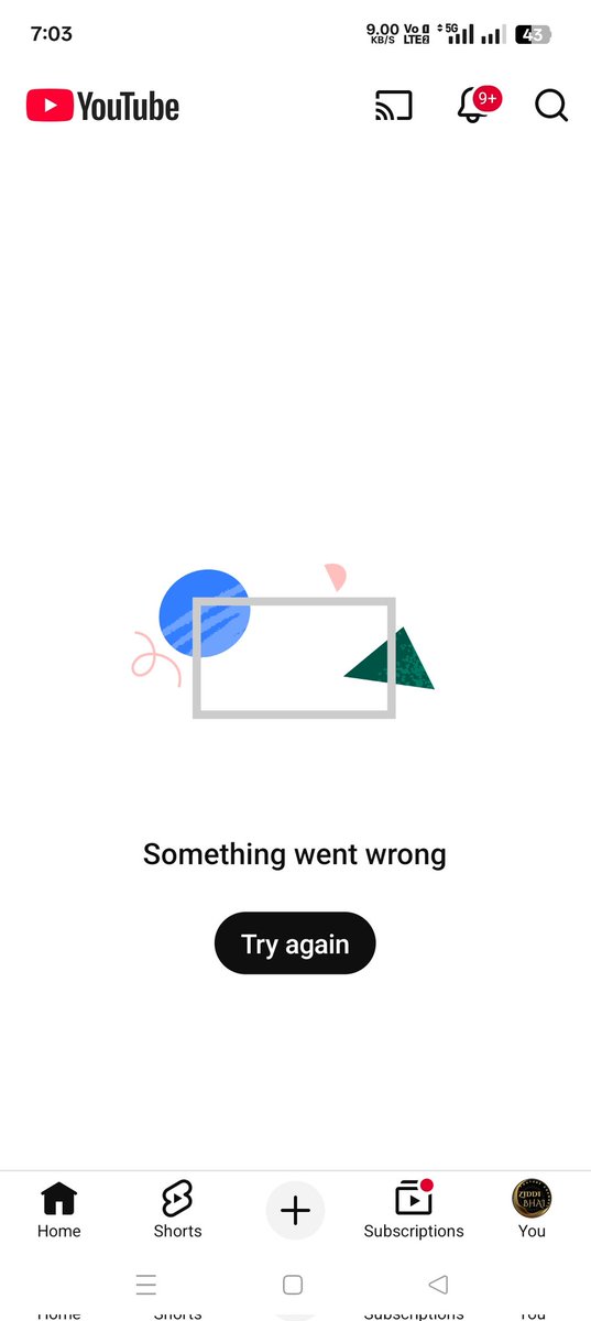 Ziddibhai75's tweet photo. YouTube service not working after 1 hours homepage with problem @GoogleIndia @YouTube @YouTubeCreators @aajtak @ZeeNews #news #YouTubeDOWN #youtube #homepage https://t.co/mQY9l82oPu