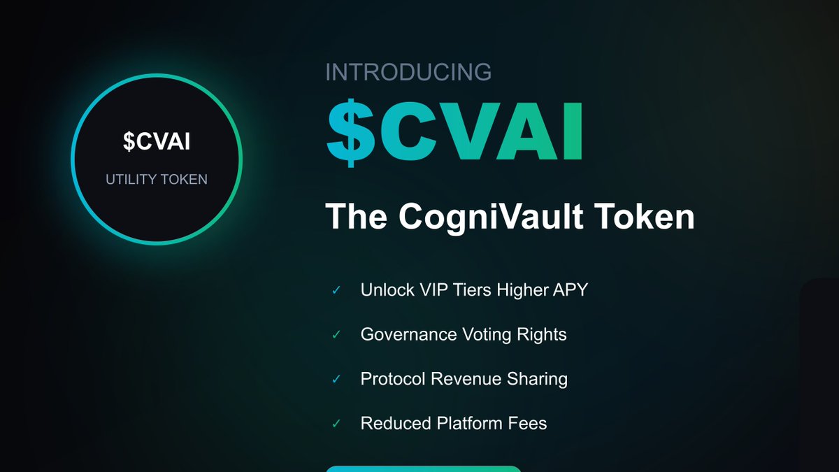 cogni_vault's tweet photo. Position before the next tier unlock. 🔐

$CVAI is live and every stake moves you closer to higher APY, bigger allocations, and exclusive VIP access.

Don’t watch from the sidelines.

Buy. Stake. Ascend. 🚀

#Cognivault #CVAI #DeFi https://t.co/KLmZL3flpg