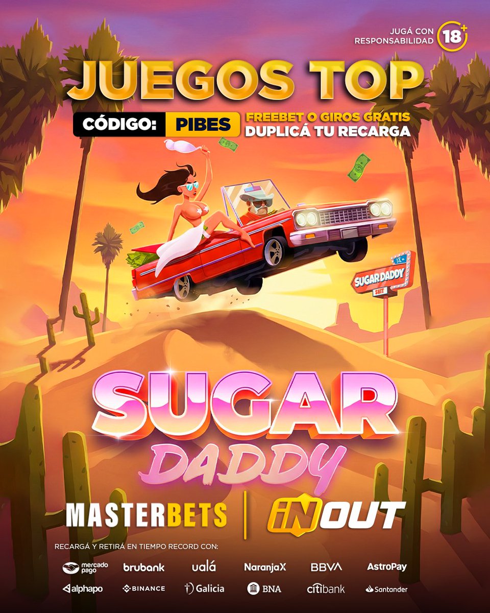 🚗 SUGARDADDY – INOUT
⭐ JUEGO TOP de adrenalina y reflejos
📈 El auto avanza y el multiplicador no para de subir
💥 Retirá a tiempo o arriesgá todo por ganancias más grandes
🔥 Dinámico, intenso y perfecto para los que confían en su timing
👉 ¿Hasta dónde lo dejás correr?
🔞 +18