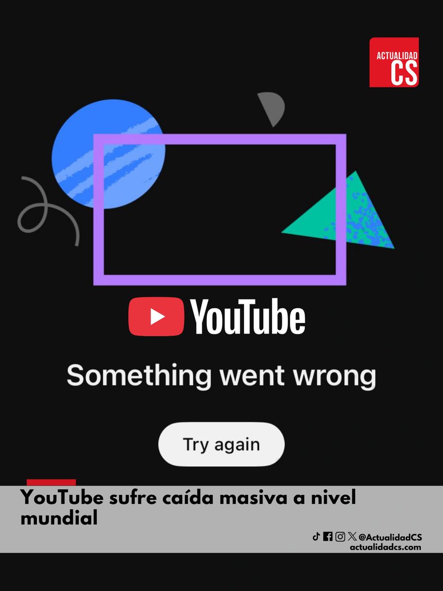 🚨 #URGENTE | ¡YouTube fuera de servicio a nivel mundial! 🌐🛑
Se reporta una interrupción masiva que impide la carga de videos y el acceso a cuentas en todo el mundo. 📉💻
¿Desde qué país confirmas la caída? Te leemos con el hashtag #YouTubeDown. 🌍👀