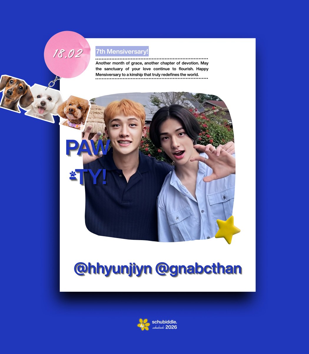 Happy mensive to our Puppiester <a href="/hhyunjiyn/">Hyun</a> and partner <a href="/gnabcthan/">Bangchan 🝳</a> ♥︎ Here’s to a month filled with gentle paw-prints, quiet growth, shared warmth and little moments that feel like sunlight on soft fur.